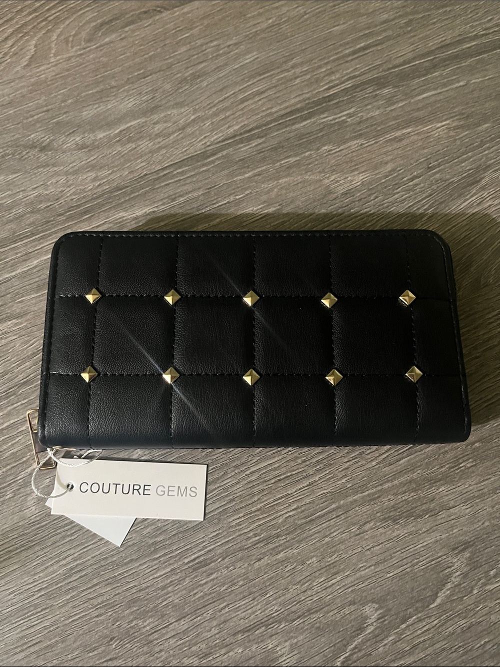 Couture Gems Black  Quilted Studded Wallet NWT